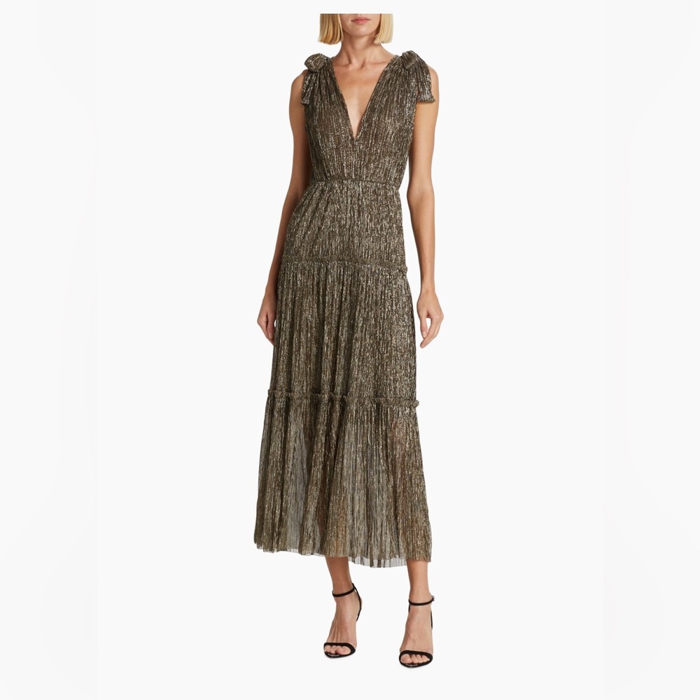 Helena Metallic Tiered Maxi Dress - Gold NWT